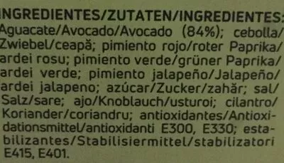 Lista de ingredientes del producto Guacamole  