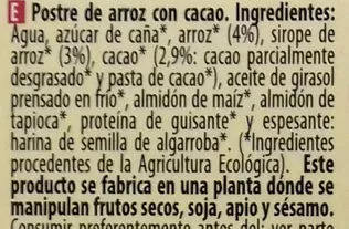 Lista de ingredientes del producto Yogurt de Arroz Cacao NaturGreen 250 g (2 x 125 g)