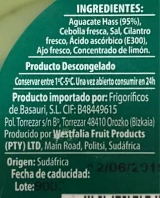 Lista de ingredientes del producto Guacamole suave costa volcan 200 g