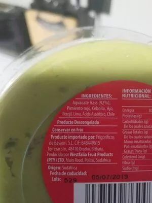 Lista de ingredientes del producto Guacamole picante Costa Volcan 200 g