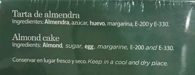 Lista de ingredientes del producto Tarta de Almendra  