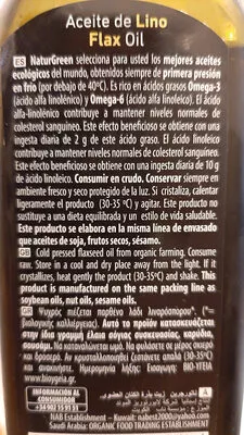 Liste des ingrédients du produit Bio aceite de lino virgen primera presión frío ecológico NaturGreen 500ml