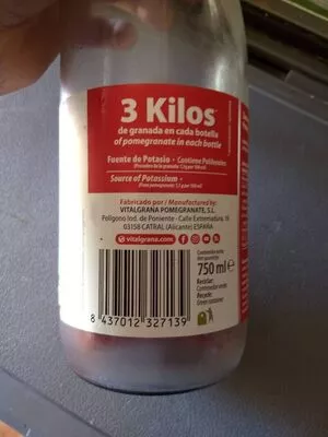 Lista de ingredientes del producto Zumo de granada pasteurizado Vitalgrana 750 ml