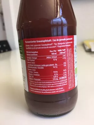 Liste des ingrédients du produit Granatapfelsagt Vitalgrana 200 ml