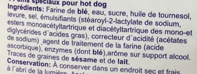 List of product ingredients 4 pains hot dog Bun Boys 250 g