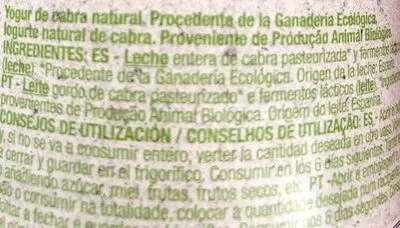 List of product ingredients Yogur de cabra natural Auchan Bio, Auchan 