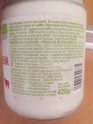 Lista de ingredientes del producto Yogur de oveja natural desnatado Auchan 420 g