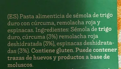 List of product ingredients Farfalle amarillas Rojas y verdes Los Lositos 250g