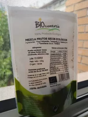 Lista de ingredientes del producto Mezcla frutos secos ecologicos con pasas  100 g