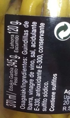 List of product ingredients Guindillas Agiña 