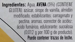 List of product ingredients Postre de avena sabor vainilla Yelli Frut 400 g (4 x 100 g)