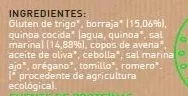 Lista de ingredientes del producto Hamburguesa de quinoa y borraja Carlota organic, Carlota 160gr (2 x 80gr)
