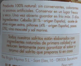 Lista de ingredientes del producto Sofrito de cebolla con pasas y piñones Cebalovers 190 g