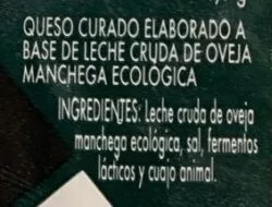 List of product ingredients Queso manchego ecologico  200 g