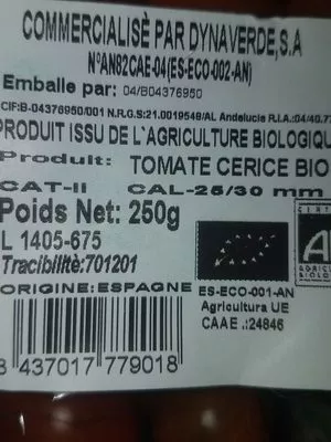 Liste des ingrédients du produit Tomate cerise bio Dynaverde 250 g