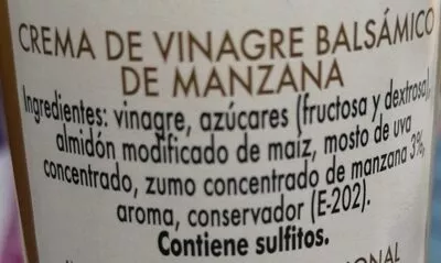 Lista de ingredientes del producto Crema de vinagre balsámico de manzana riera real 