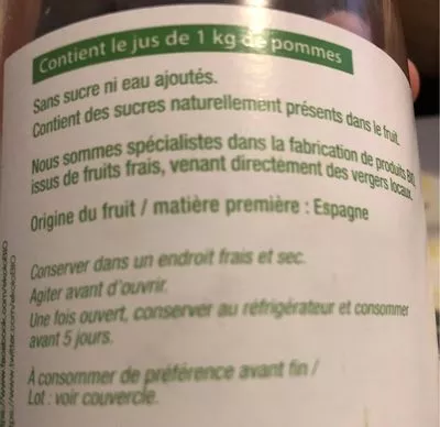 Liste des ingrédients du produit Pur jus de fruits pommes  