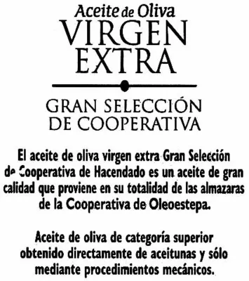 List of product ingredients Aceite de oliva virgen extra Hacendado 750 ml