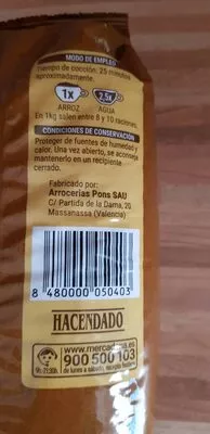 List of product ingredients Arroz integral largo Hacendado 