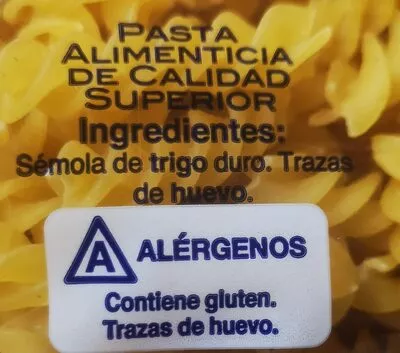 Liste des ingrédients du produit Hélices. Pasta Alimenticia De Calidad Superior Hacendado 500g