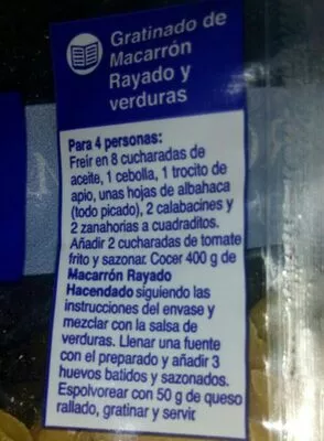 Liste des ingrédients du produit Macarrón rayado Hacendado 250 g