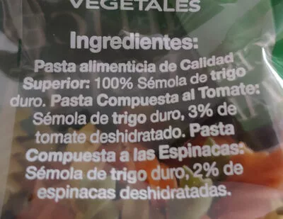 Liste des ingrédients du produit Hélices con vegetales Hacendado 1 kg