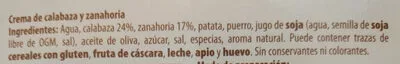 Lista de ingredientes del producto Crema de calabaza y zanahoria Hacendado 350 g