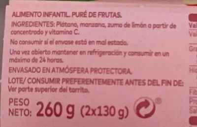 Liste des ingrédients du produit Duo de Frutas Hacendado 2 x 130 g