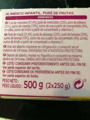 Liste des ingrédients du produit Puré de frutas variadas Hacendado 2 x 250 g