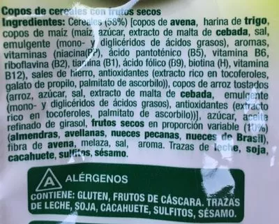 List of product ingredients Muesli crujiente con frutos secos Hacendado 500 g