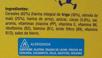 Lista de ingredientes del producto Bolas de cereales recubiertas de chocolate Hacendado 725g
