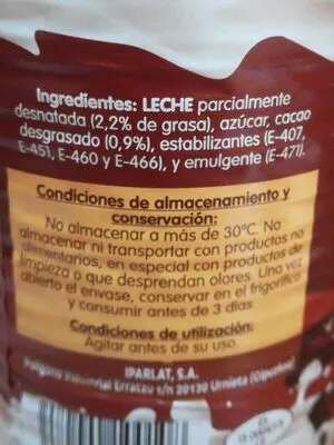 List of product ingredients Batido de chocolate 90% leche Hacendado 1 L