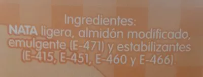 Liste des ingrédients du produit Nata ligera Hacendado 