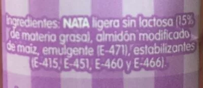 Liste des ingrédients du produit Nata ligera cocinar sin lactosa Hacendado 200 g