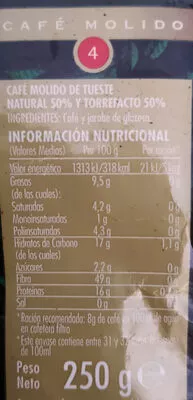 Liste des ingrédients du produit Café mezcla Hacendado 250 g