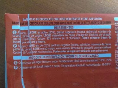 List of product ingredients Barritas choco-leche Hacendado 