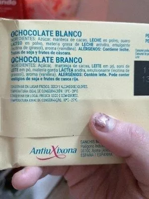 Lista de ingredientes del producto Chocolate Blanco Hacendado 100 g