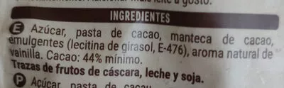 List of product ingredients Choco Gotas Negro Hacendado, Antiu Xixona 250 g