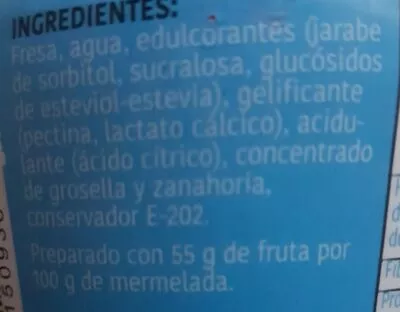 Lista de ingredientes del producto Mermelada de fresa 0% azúcares Hacendado 