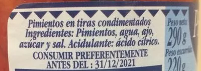 List of product ingredients Pimientos en tiras condimentados Hacendado 