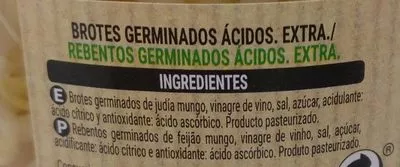 Lista de ingredientes del producto Brotes Germinados de soja Hacendado 425 g neto, 250 g escurrido