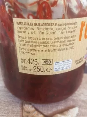 List of product ingredients Remolacha en tiras agridulce Hacendado 