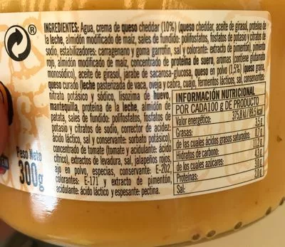 Lista de ingredientes del producto Salsa de queso Hacendado 300 g