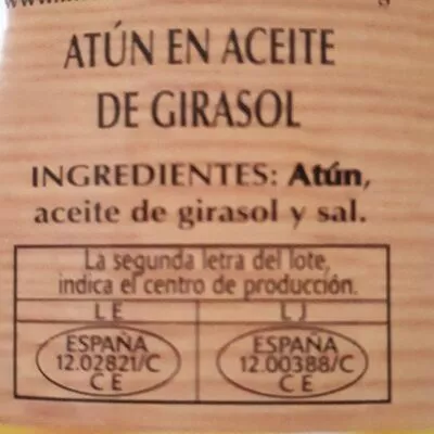 List of product ingredients Atùn en aceite de girasol Hacendado 
