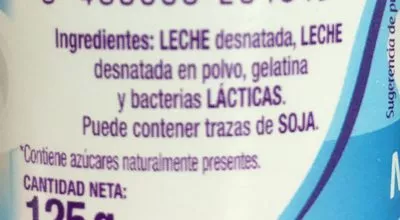 Lista de ingredientes del producto Yogur natural sin lactosa 0% Hacendado 