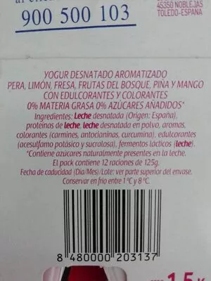 Lista de ingredientes del producto Yogures 0% sabores Hacendado 6 x 125 g