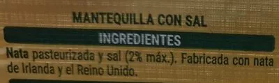 Lista de ingredientes del producto Mantequilla De Irlanda Con Sal Hacendado 250 g