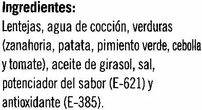 List of product ingredients Lentejas a la jardinera Hacendado 420 g (neto), 425 ml