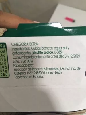List of product ingredients Alubia blanca Hacendado 