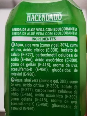 List of product ingredients Bebida áloe vera zero Hacendado 500 ml